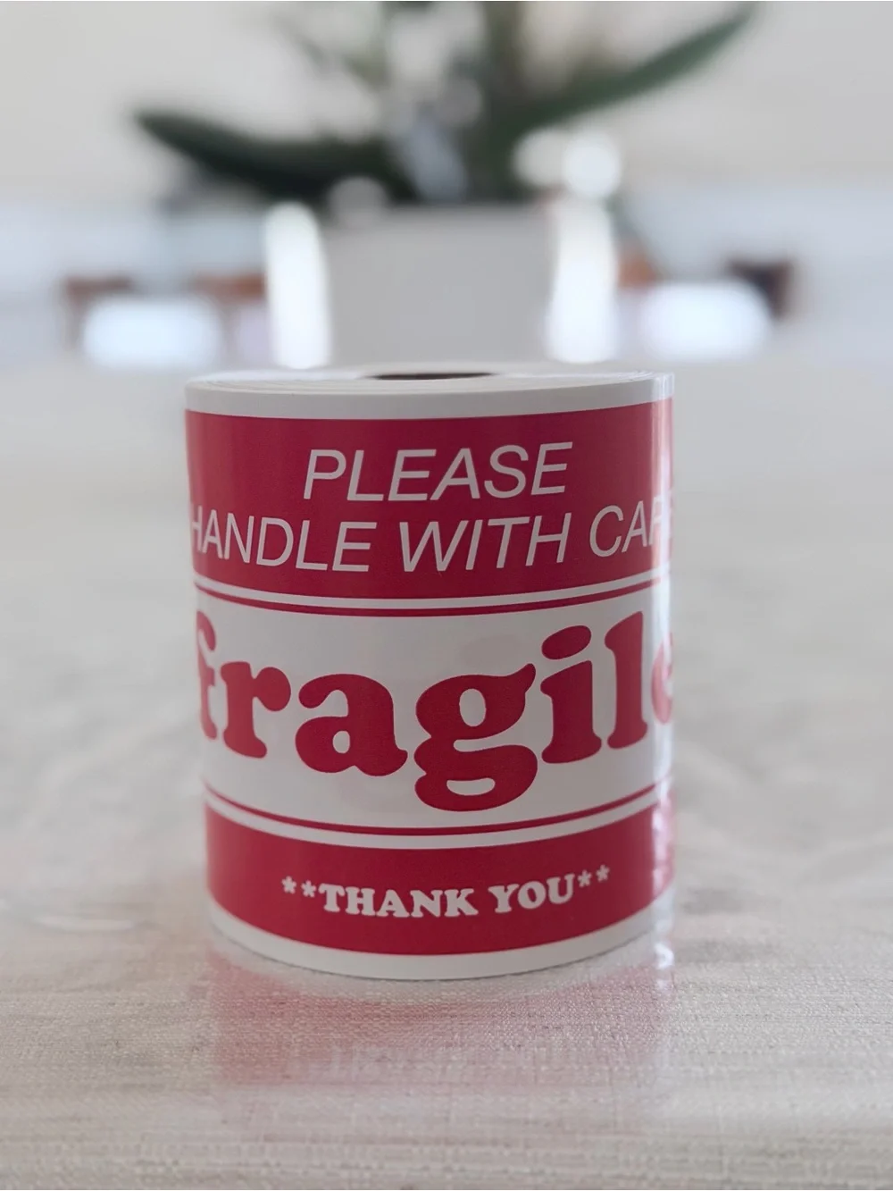 Roll of Red and White 'Please Handle With Care' fragile Labels- 300 count